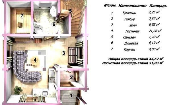 Планировка первого этажа бани