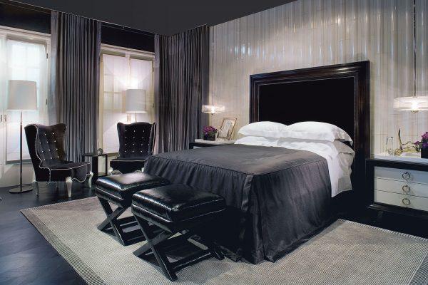 Дизайн спальни с чёрной мебелью